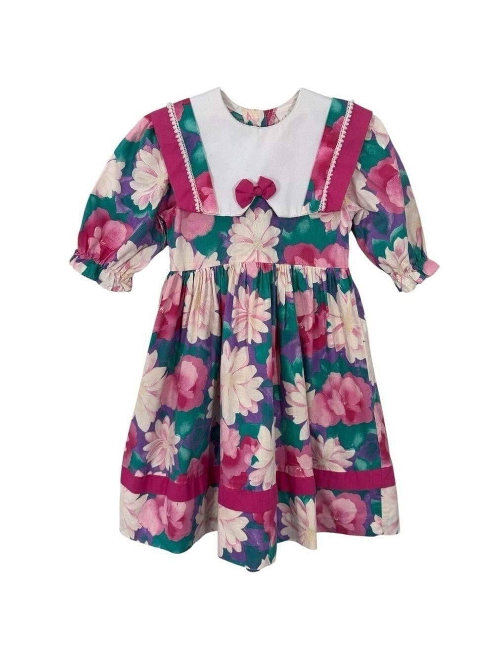 Vintage Little Princess Easter Formal Dress Girls 3X 3T Floral Ruffle 80s 90s